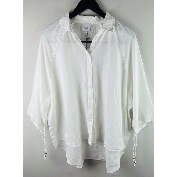 Sundays by We Are Sundays Linen Top Ivory Size M “ Fisher Shirt” 3/4 Sleeve New - Picture 2 of 7